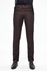 Brauner Twill-Anzugstoff mit Seitentasche und floralem Gurtband in Gothic-Herrenhose